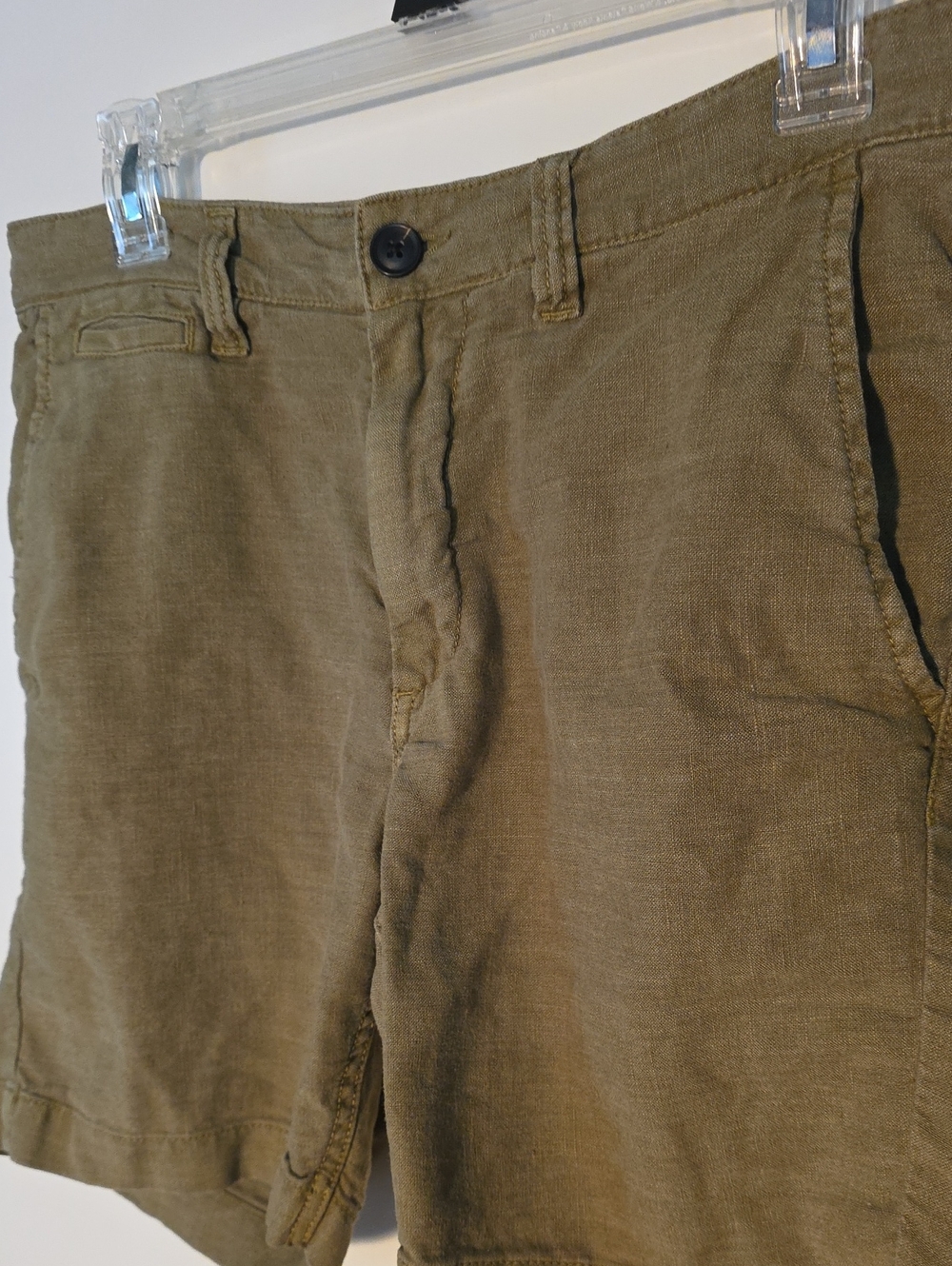 John Varvatos Linen Olive Green Flat-Front Linen Blend Shorts 30Waist 6" Inseam - Picture 2 of 9